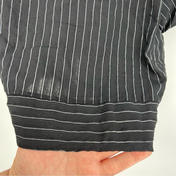 Milk & Honey Crop Black Stripe Puff Sleeve Button Tie Back Blouse Size XL - Picture 6 of 9